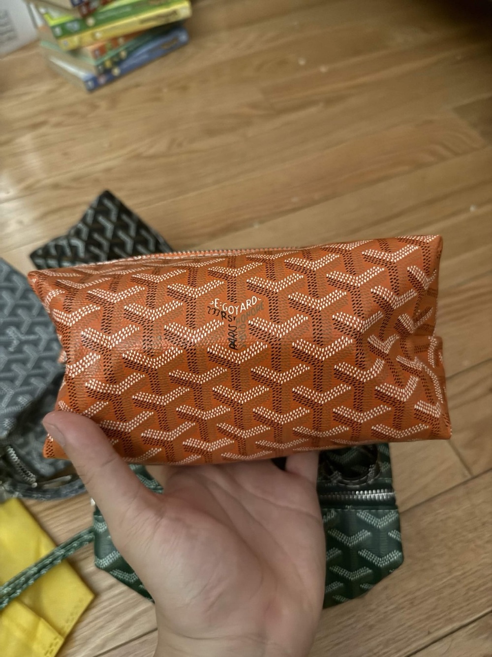 Goyard Orange Chevron Coated Canvas Pouch